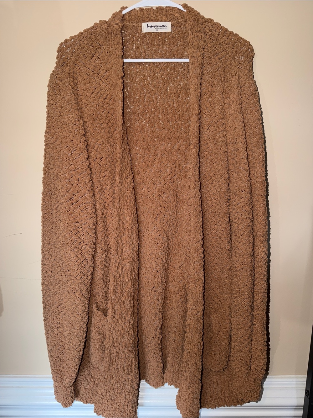 Impressions Toasted Brown Open-Front Plush Cardigan